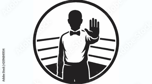 Фотография Boxing Referee Signaling Stop in Ring, Halt Gesture, Silhouette Icon