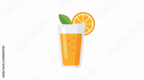 Obraz na plátně Fresh Orange Juice in Glass with Slice and Mint Leaf Isolated on White Backgroun