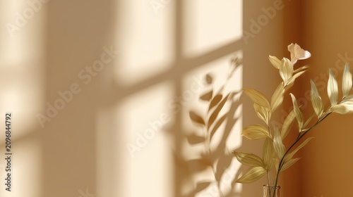 Serenity in Soft Shadows: Elegant Plant Decor with Natural Light in Minimalist Interior Space