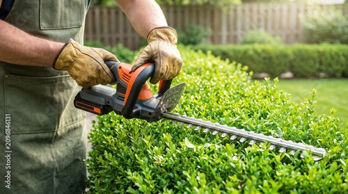 Professional Landscaping Service Trimming Decorative Garden Hedge