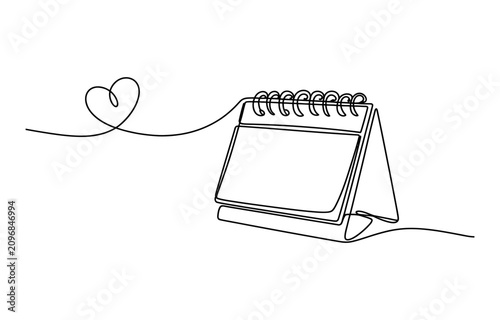 Continuous single line drawing of a calendar with a heart shape