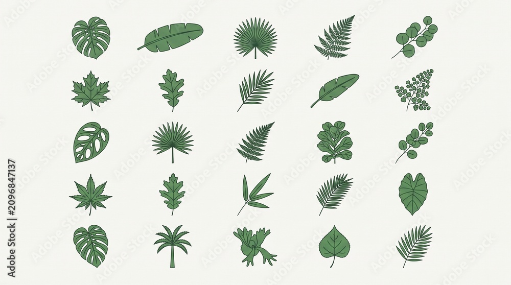 Fototapeta premium A comprehensive collection of various stylized green leaf illustrations