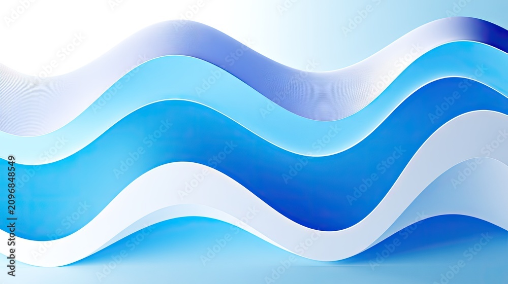 Naklejka premium Layered blue and white sculptural paper ocean waves.