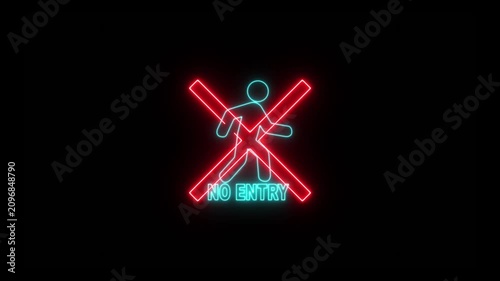 neon No Entry icon animation. No man entry allowed motion graphics. Banned icon, forbidden, prohibited 4k video footage.