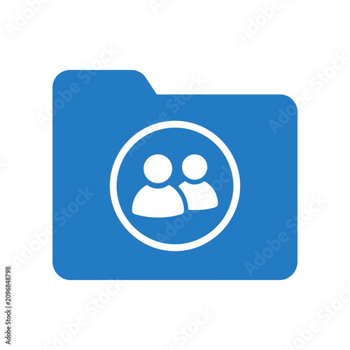 Blue Folder Icon with Group User Profiles Silhouette for Team Collaboration
