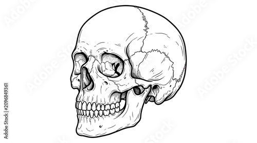 Human Skull Illustration, Anatomical Drawing, Isolated on White Background