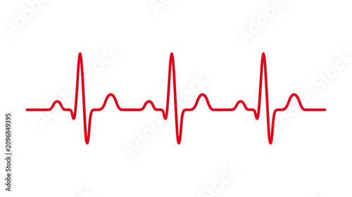 Red Heartbeat Pulse Line on White Background - Cardiology and Health Concept