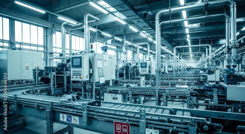Fototapeta premium Modern industrial factory with automated production lines and advanced machinery