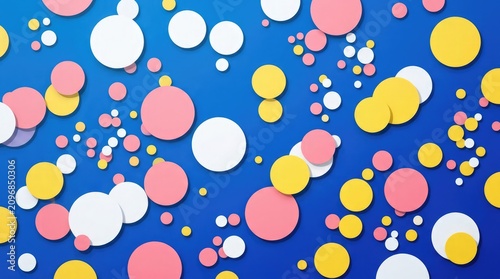 Abstract Colorful Polka Dot Circles Pattern on Blue