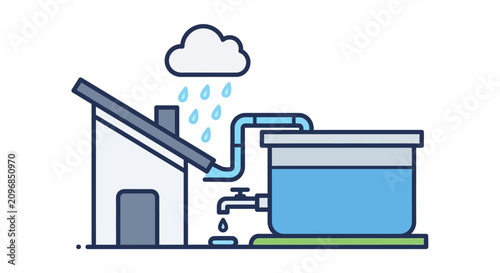 Photos Rainwater harvesting system illustrates the process of collecting natural precipitation for sustainable domestic water usage