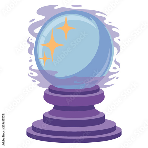 Konstfotografi Cute Halloween crystal ball prediction vector illustration isolated on white bac