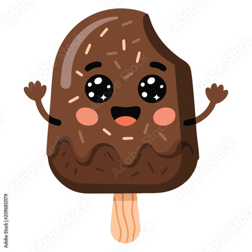 Cute ice cream cartoon character isolated on white background with funny friendly sweet dessert emoticon face mascot illustration