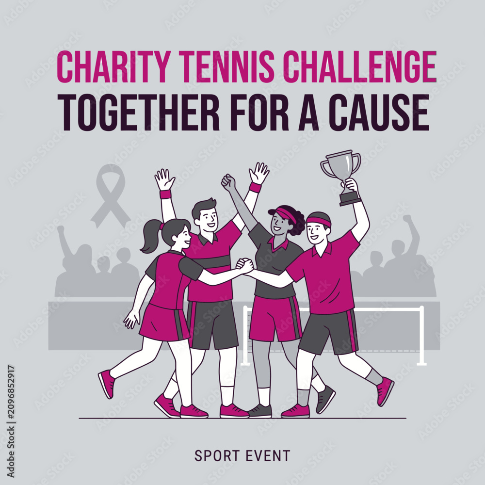Obraz premium Charity Tennis Challenge Together For A Cause Winning Team Celebrates