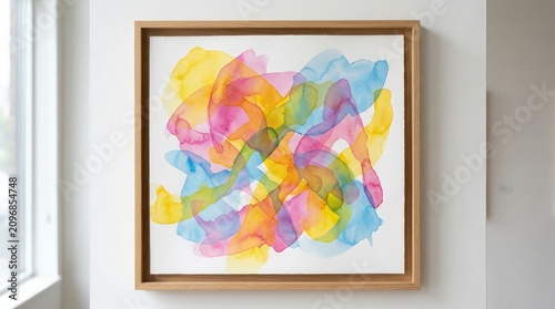 Abstract Framed Watercolor Painting Mockup on Gallery Wall
