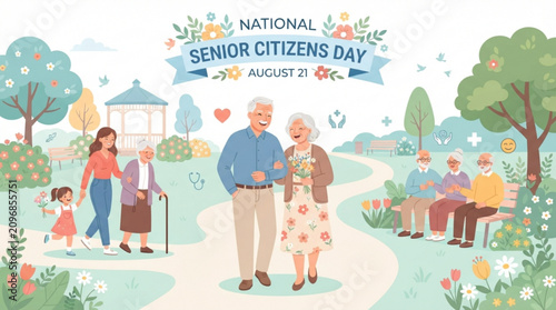 Fotografie Celebrating senior citizens day with elderly individuals enjoying park activitie
