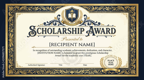 Elegant Scholarship Award Certificate with Ornate Border and Seal