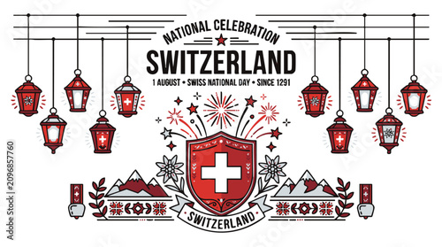 Foto Switzerland National Celebration Illustration with Lanterns and Shield