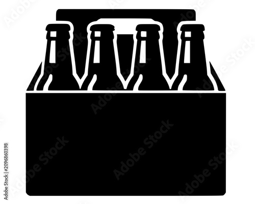Fotografie Black silhouette of six‑pack bottles in carrier, symbolizing beverages, packaging, and refreshment in bold vector art