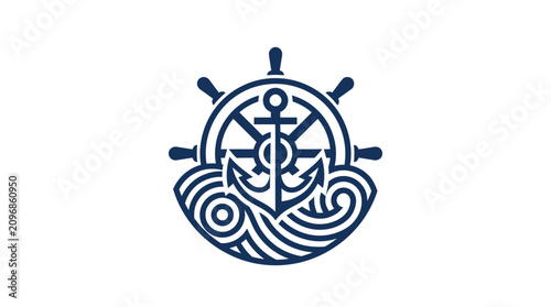 Canvas-taulu Nautical ship wheel with anchor.
