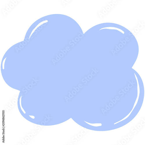 a simple blue cloud shape with a white border, perfect for text or graphic elements, glossy bubble note text box for input text