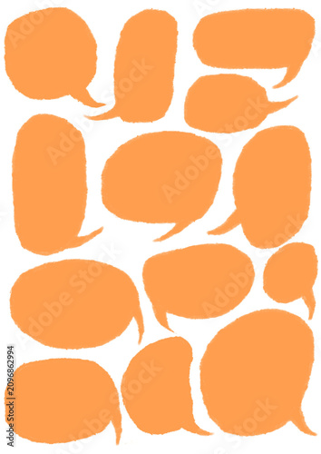Collection of Orange Hand-Drawn Speech Bubbles with Chalk Texture