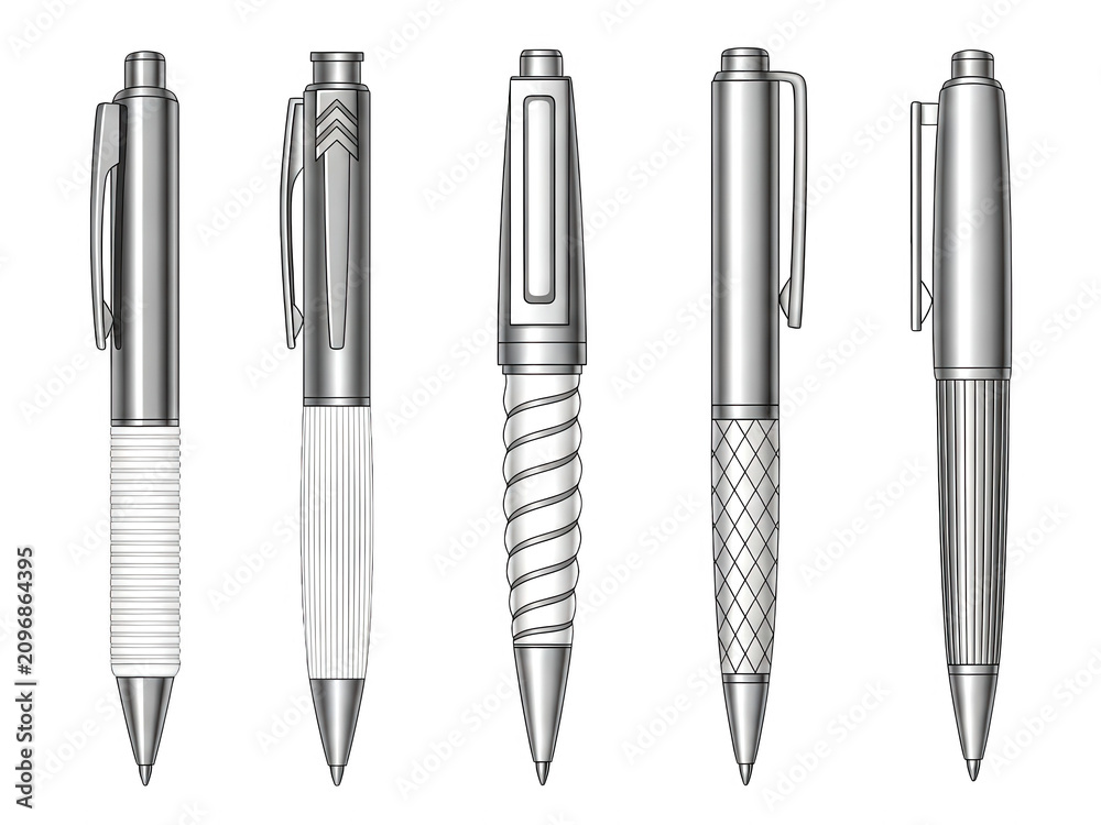 Fototapeta premium Set of luxury silver pens isolated on transparent background