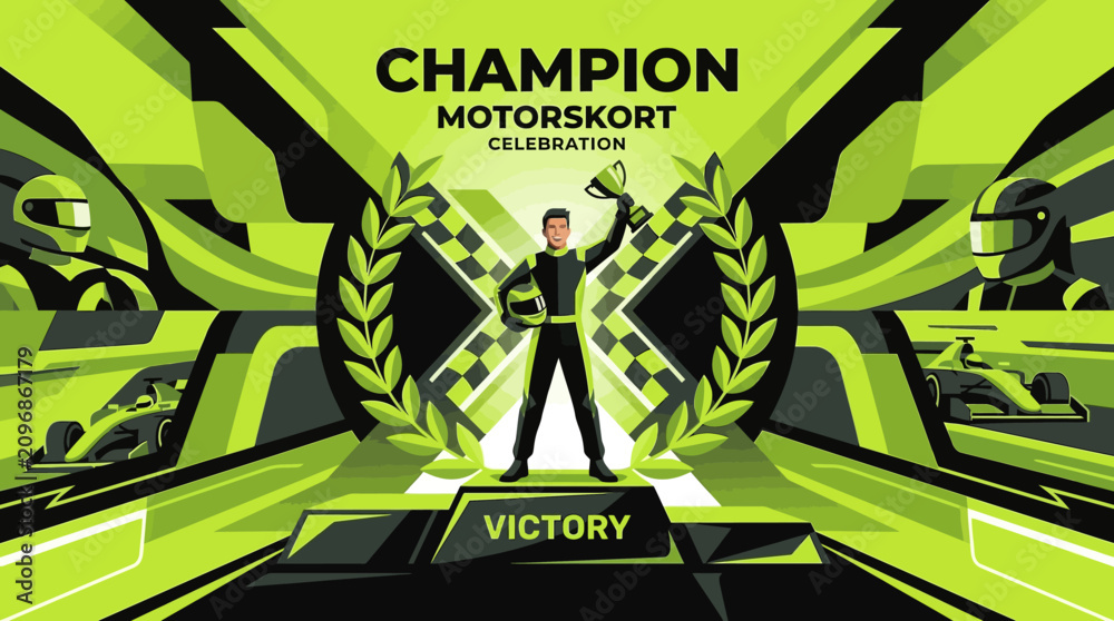 Obraz premium Champion Motorsports Celebration Victory Podium