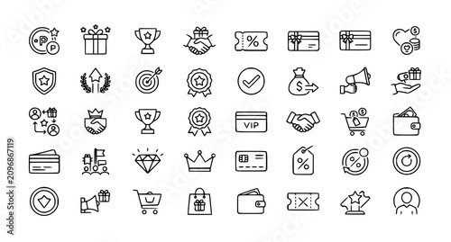 Quadro su tela Modern Rewards Loyalty Outline Icon Pack Editable Stroke Vector Illustration