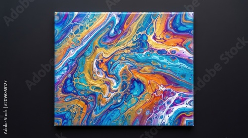 Vibrant Abstract Fluid Art Painting with Swirling Colors and Dynamic Texture