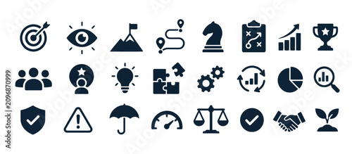 Collection of minimalist black and white icons.