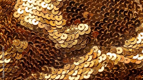 A close-up shot of a brown sequined fabric with gold shine indoors