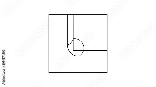 Minimalist geometric square line art with abstract corner junction design
