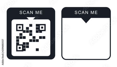 Two qr code frames with scan me text
