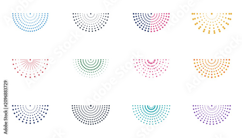 Принти на полотні Set of twelve colorful semicircular dotted patterns