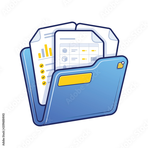 Professional Business Data Folder Icon with Analytics and Inventory Reports