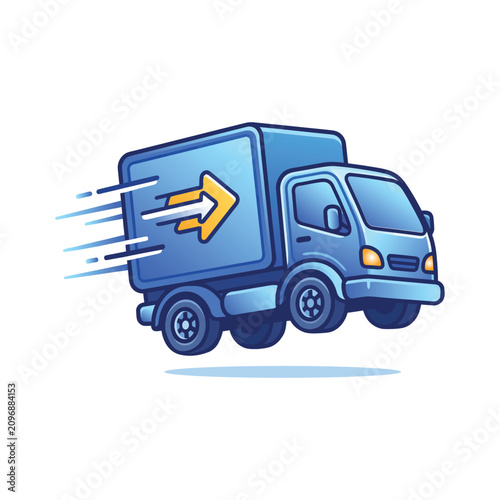 Fast Blue Delivery Truck with Express Arrow and Speed Lines Icon