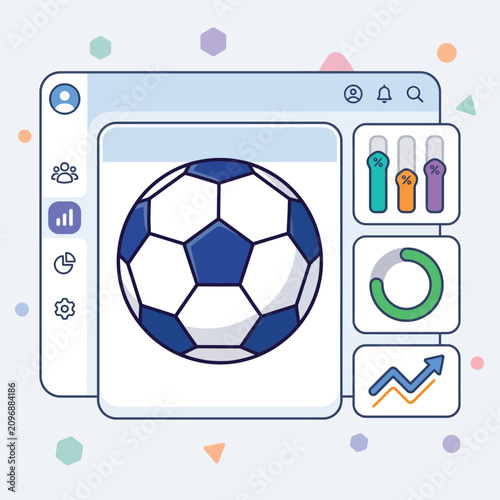Sports Analytics Dashboard with Soccer Ball and Performance Data Visualization