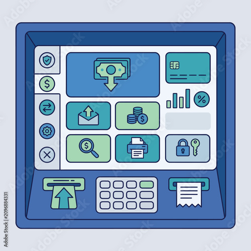 Modern Automated Teller Machine Interface with Banking Transaction Icons