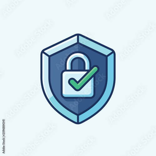 Cyber Security Shield with Verified Padlock Flat Design Icon