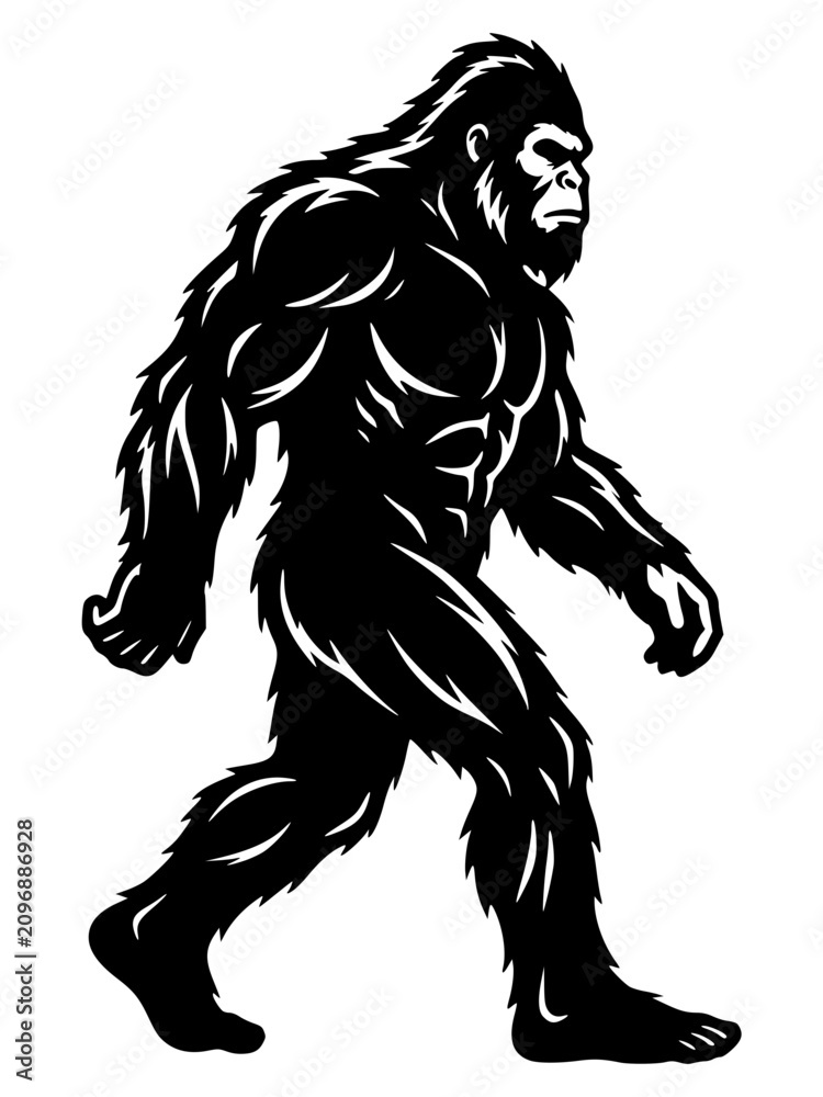 Fototapeta premium Bigfoot walking in a powerful stance as a vector graphic illustration