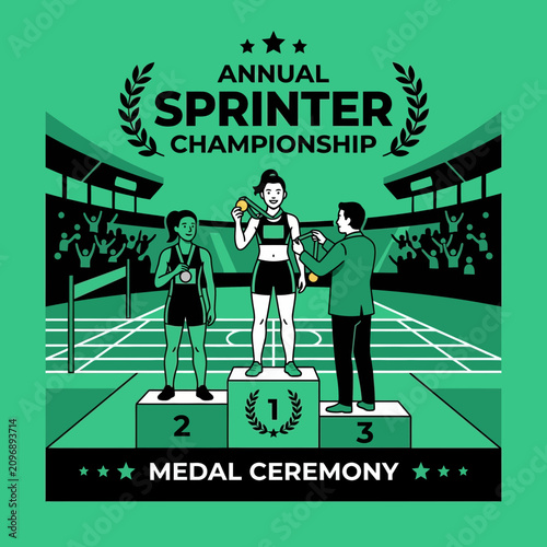 Athletic Victory Ceremony For Sprinter Championship Event Celebration and Award Presentation