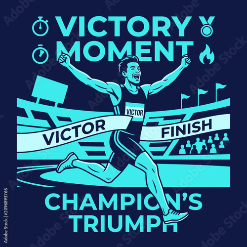 Athletic Victory Moment Celebrating Champions Triumph With A Victorious Finish Line Rush
