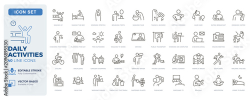 Canvas-taulu Daily activities icon set