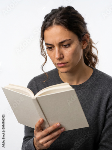 Close-up Portrait of Person Reading Book on White Background