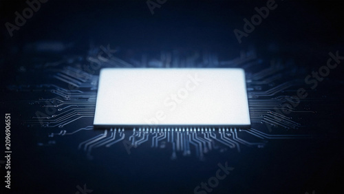Glowing Semiconductor Chip Processor on Circuit Board AI Computing Technology 