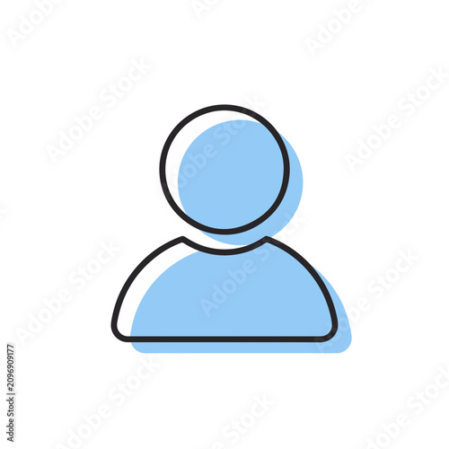 Minimalist flat vector user profile icon with an offset blue color layer, isolated on a white background.