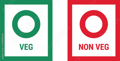 Konstfotografi Vegetarian and Non Vegetarian Food Label Icons Set with Veg and Non Veg Symbols