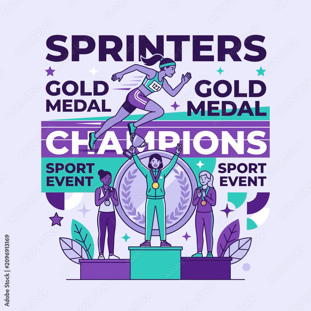 Naklejka premium Athletic Champions Receiving Gold Medals At A Sporting Event Podium Celebration