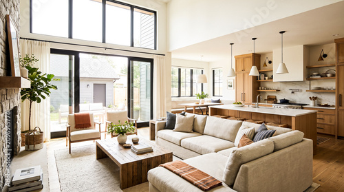 Contemporary OpenConcept Living Room and Kitchen Interior