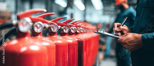 Fire extinguisher inspection in a workplace.
